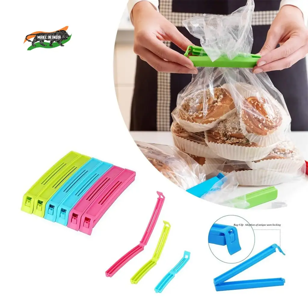 3 Different Size Plastic Food Snack Bag Pouch Clip Sealer Large, Medium, Small Size